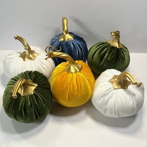 Beautiful Velvet Pumpkin Decor Set - 1 Gold, 2 Green, 1 Blue, 2 White